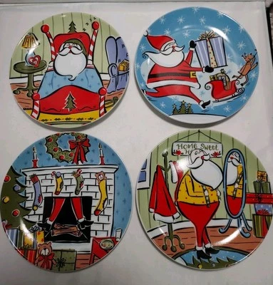 Juego de 4 platos de aperitivo de Santa 2002 Ellen Crimi-Trent Boston Warehouse Trading Foto 1 de 4