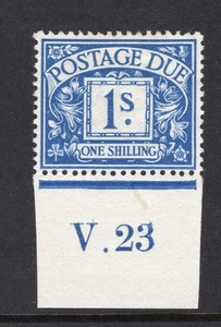 1915 1/- BRIGHT BLUE POSTAGE DUE ROYAL CYPHER WMK CONTROL (V.23) SINGLE. SG D8 - Picture 1 of 1