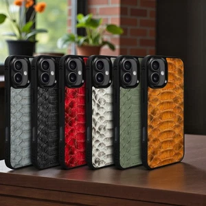 Python Leather iPhone 16/16 Plus Case: Handmade Exotic Snake Skin Cover - Picture 1 of 41