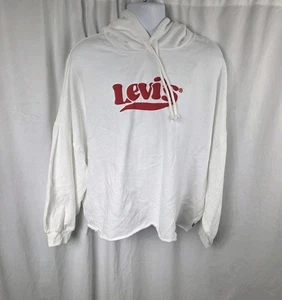 Levi's Hoodie Womens 4XL White Red Batwing Logo Raw Hem Plus Size Drop Shoulder - Picture 1 of 13