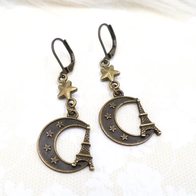 Pendientes Torre Eiffel Bronce Metal Hechos a Mano Francés Parisino Joyería Regalo Para Ella Foto 1 de 4
