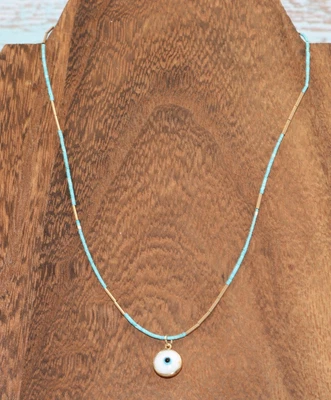Turquoise & 14K Gold-Filled Evil Eye Necklace – Adjustable 15–17" – MSRP $90.00 - Image 1 of 4