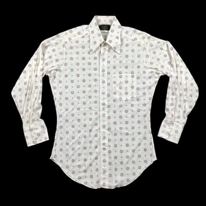 VTG 70s Sears Shirt Mens Medium 15 Point Collar Geometric Print Perma Prest EUC - Picture 1 of 13