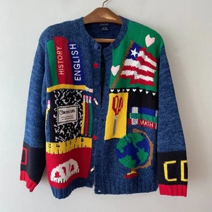 Vintage Adleraugen Strick Knopf Cardigan Pullover Damen XL Back to School - Bild 1 von 8