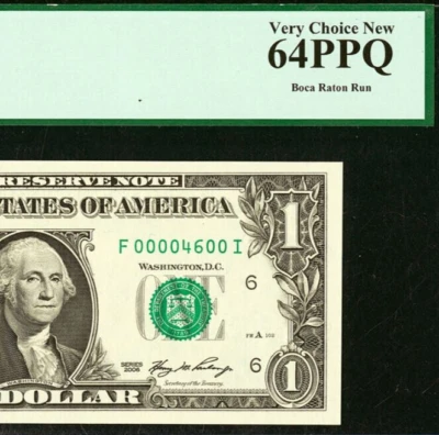 2006 $1 Federal Reserve Note PCGS 64PPQ Birthday Low Serial Number 00004600 - Image 1 of 3