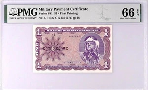 Series 681 $1 Military Payment Certificate 1st Print PMG 66 EPQ Gem Uncirculated - Picture 1 of 2