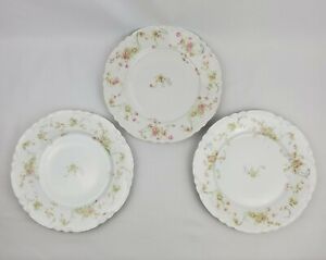 Hutschenreuther Racine Luncheon 3 Plates Pink Flower Embossed Blue Scroll 8.75"