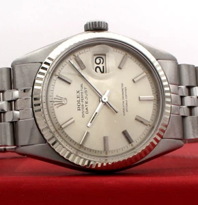 Mens Vintage ROLEX Oyster Perpetual Datejust 36mm Silver Dial White Gold Steel - Picture 1 of 5