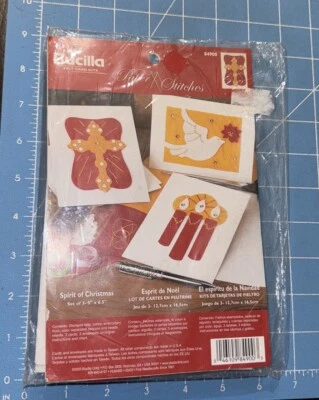 NOS Bucilla Spirit of Christmas 3 Felt Paper Cards Kit 84900 New Sealed Near Vtg - Image 1 of 2