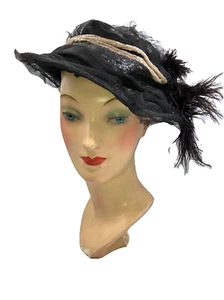 As Found Fancy Edwardian Straweridge Clothier London Paris 1/2 Mourning Hat - Picture 1 of 7