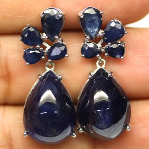 925 Plata de Ley Zafiro Azul Pendientes Oro Blanco - Imagen 1 de 4