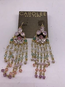 $85 Carolee Gold Tone multi Crystal chandelier Earrings J9 - Picture 1 of 3