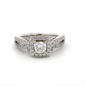 Vera Wang LOVE  14K White Gold Diamond Square Halo Engagement Ring Size 5 - J161 - Picture 1 of 9