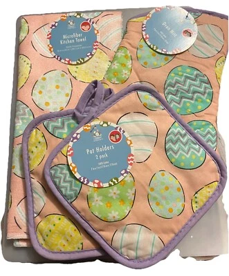 New~Easter Kitchen Towel, Oven Mitt, & 2 Pot Holders Set~ Lot Of 4 - Image 1 of 4