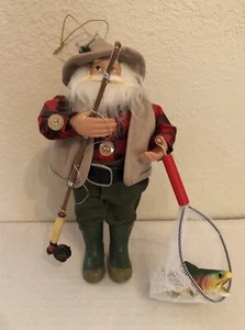 Vintage Angeln Weihnachtsmann Mann Rute Fisch Weihnachtsschmuck 8 Zoll Fischer - Bild 1 von 9