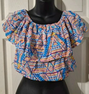 Millau Womens Cropped Top TURQ/PRINT Size Small NWT - Picture 1 of 6