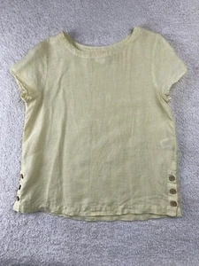 C&C California Shirt Size S Yellow Linen Short Sleeve Button Accent Beachy - Picture 1 of 7