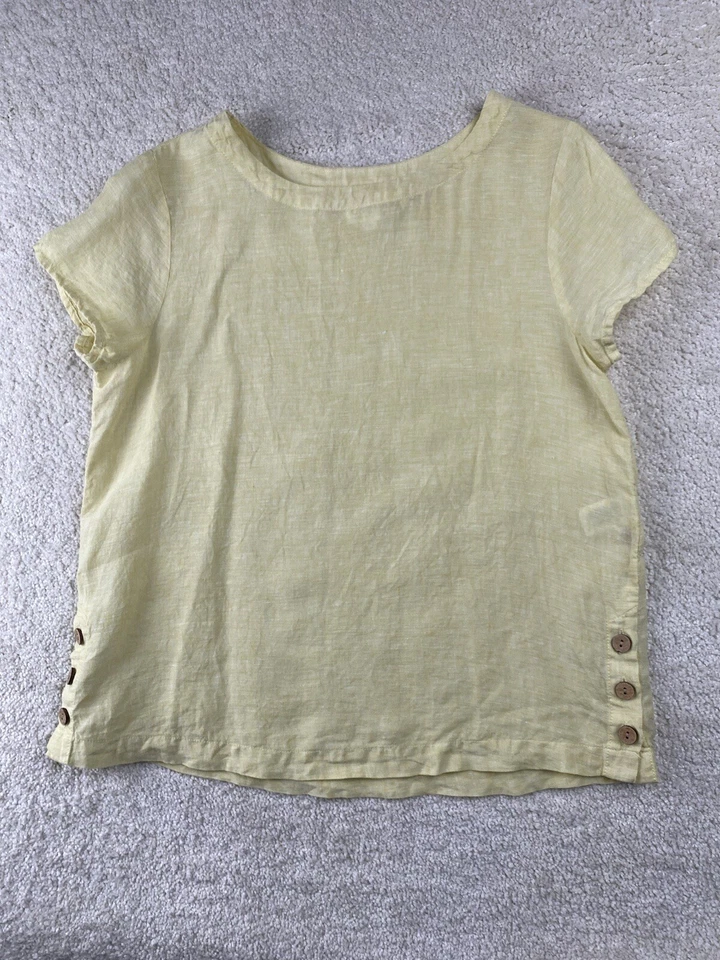 C&C California Shirt Size S Yellow Linen Short Sleeve Button Accent Beachy - Image 1 of 4