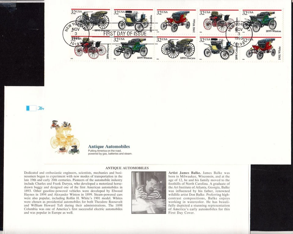 1995 Antique Automobiles Sc 3023a first day cover Fleetwood jumbo - Image 1 of 1