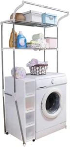 Ivory Over Toilet Storage Shelf: 2-Tier Adjustable Rack with Rod & Spacer - Picture 1 of 7