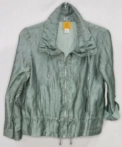 Ruby Road Sz 8 Metallic Sage Green Crinkle Stretch Zip Front Lightweight Jacket - Picture 1 of 10