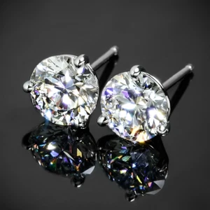 14k  White Gold Women Studs Earring Lab Grown 3 Carat Round Diamond - Bild 1 von 12