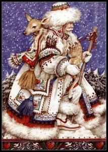 Father Christmas with Deer - Counted Cross Stitch Patterns - Color & BW Symbols - Picture 1 of 2