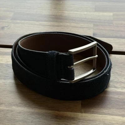 Allen Edmonds Mens Bourbon St Belt Sz 38 Blue Suede Italian Leather USA READ - Image 1 of 4