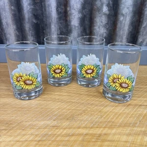 4 Vtg Crisa Corelle Sunflower Juice Glasses Sunsations Farmhouse Cottage Core - Picture 1 of 10