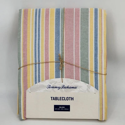 Tommy Bahama Tela Rayas Mantel Oblongo 60x102" Amarillo Azul PLAYA DE VERANO Foto 1 de 4
