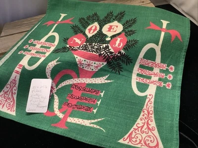 2080🌟Vintage Holiday Christmas PINK Tammis Keefe TRUMPETS Towel Unused 15”x29” - Image 1 of 4
