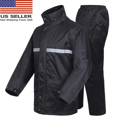 Rain Suits for Men Women Jackets Pant Gear Raincoat Waterproof motorcycle hivis - Image 1 of 4