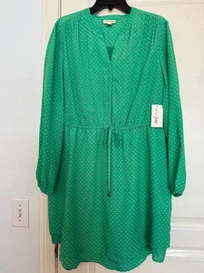 Maison Jules Geometric Green Waist Tie Lined Double Tier Hem Dress XL NWT - Picture 1 of 8