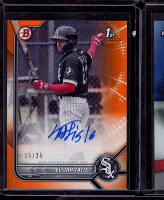 2022 BOWMAN ELIJAH TATIS 1ST BOWMAN ORANGE AUTO 15/25 - Image 1 of 2