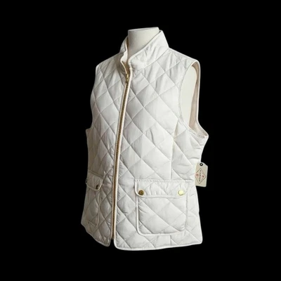 St. John's Bay Quilted Puffer Vest Women's Medium Ivory with Gold Zipper - Image 1 of 4