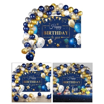 Fashion Navy Blue Balloons Gold Confetti for Birthday Background Decoration - image 1 of 4