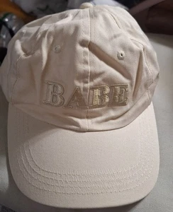 Babe Baseball Cap Womens Beige Adjustable Curved Brim Embroidered Logo NEW - Picture 1 of 2