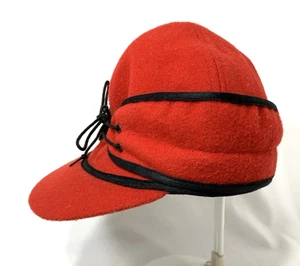 Crowncap Hat Cap Fitted Mens 7 3/8 Red Wool Ear Flap Winter Canada Lined - Picture 1 of 11