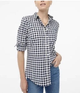 J Crew NWT Womens XL Shirt Blue White Gingham Lightweight 100% Cotton Button Up - Picture 1 of 11