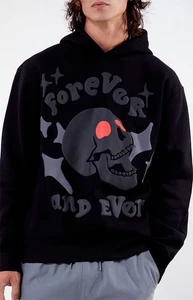 Pacsun Men’s Forever Puff Graphic Hoodie Skull Halloween Black Sz S Fleece Small - Picture 1 of 6