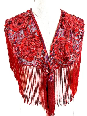 Increíble Poncho Floral Bordado Chal Capa Cuentas Borla Flecos Brazos Aberturas Foto 1 de 4