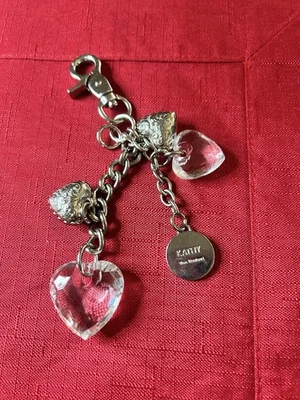 Kathy Van Zeeland Tono Plata y Corazones Transparentes Cartera Dije Llavero/Tirador 5.75 pulgadas Foto 1 de 3