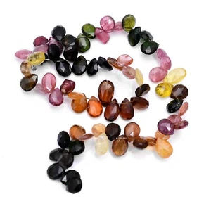 Cuentas facetadas de pera bi turmalina genuina briolette cuentas de joyería de 9"" - Imagen 1 de 6