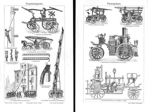 Feuerlöschgeräte Feuerspritzen Feuerwehr Geräte Technik Holzstich von 1906 - Bild 1 von 1