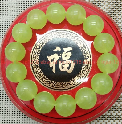 14mm Natural Green Peridot Gemstone Round Beads Stretch Bangle Bracelet 7.5'' - Image 1 of 4