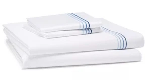 Frette Hotel H.C. Cruise King Sheet Set White/Blue Preowned W/defects - Picture 1 of 11