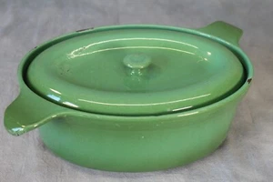Vintage Grün Emaille Gusseisen Radaware Oval Auflaufform & Deckel Kochtopf - Bild 1 von 5