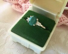 Vintage Jewellery Sterling Ring Emerald White Sapphires Antique Deco Jewelry 7 O