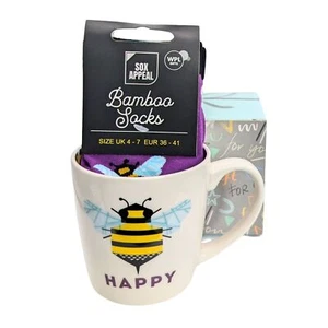 Bee Happy Mug & Socks Set For Her Bee Friendly Gift Set Gift Idea - Picture 1 of 10