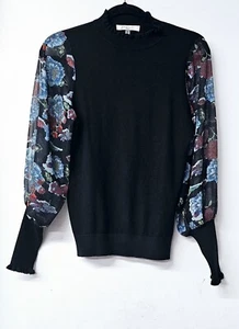 SIANI MILANO Black Long Floral Sheer Sleeve Mock Neck Women Shirt M) - Picture 1 of 4